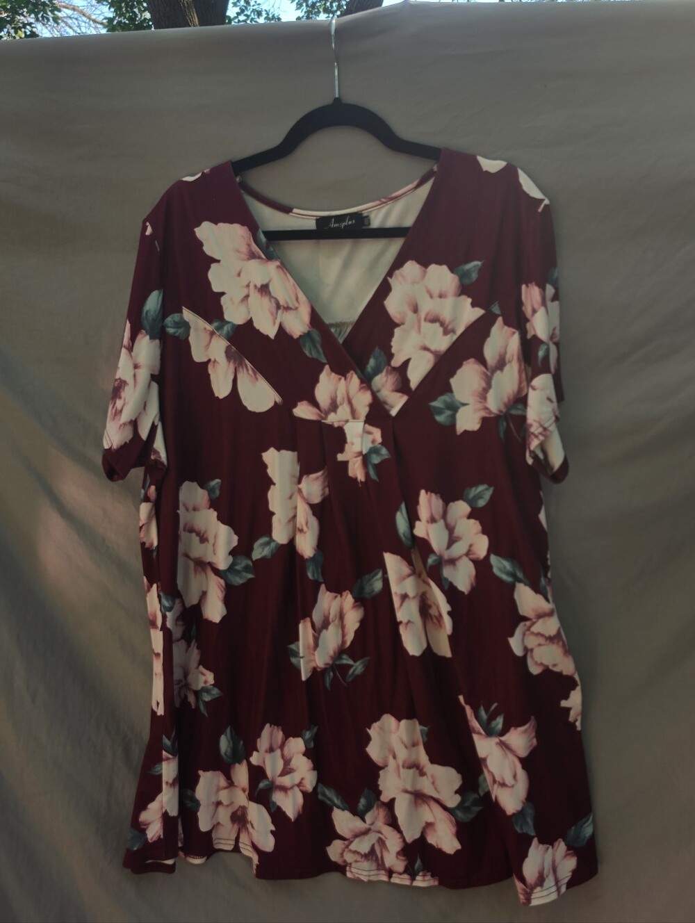 Floral Burgundy Wrap-Style V-Neck Tunic